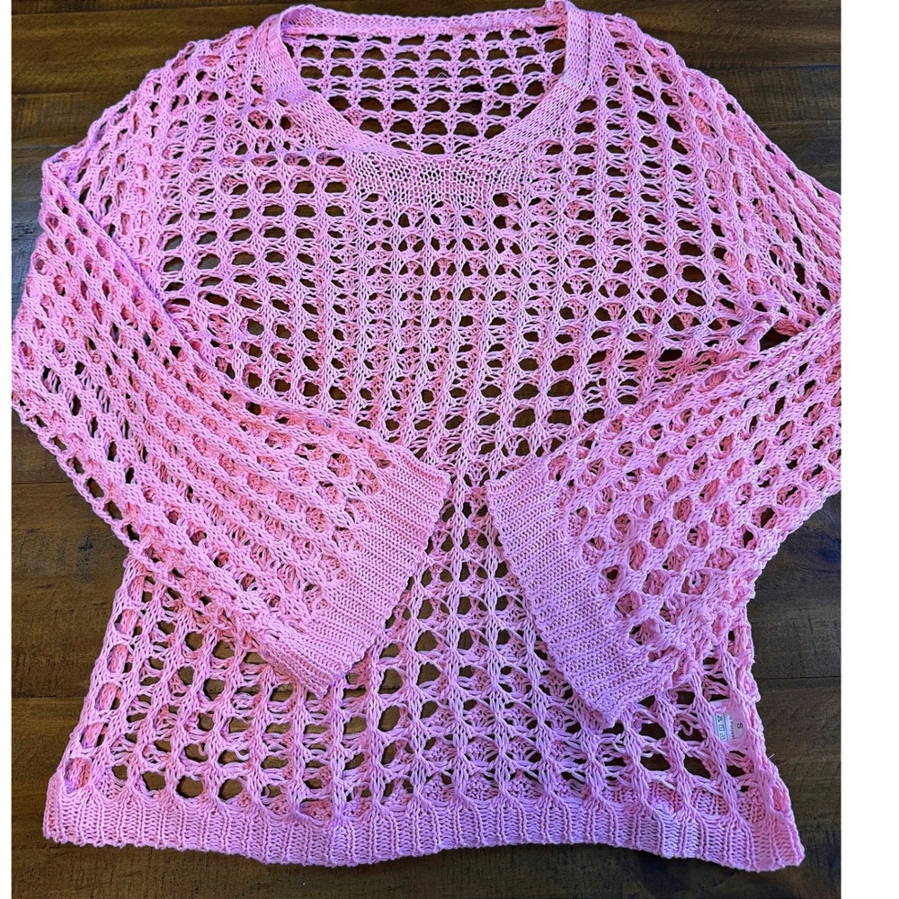 Open Knit Sweater Beach Pink Crochet Boho Festival Beach